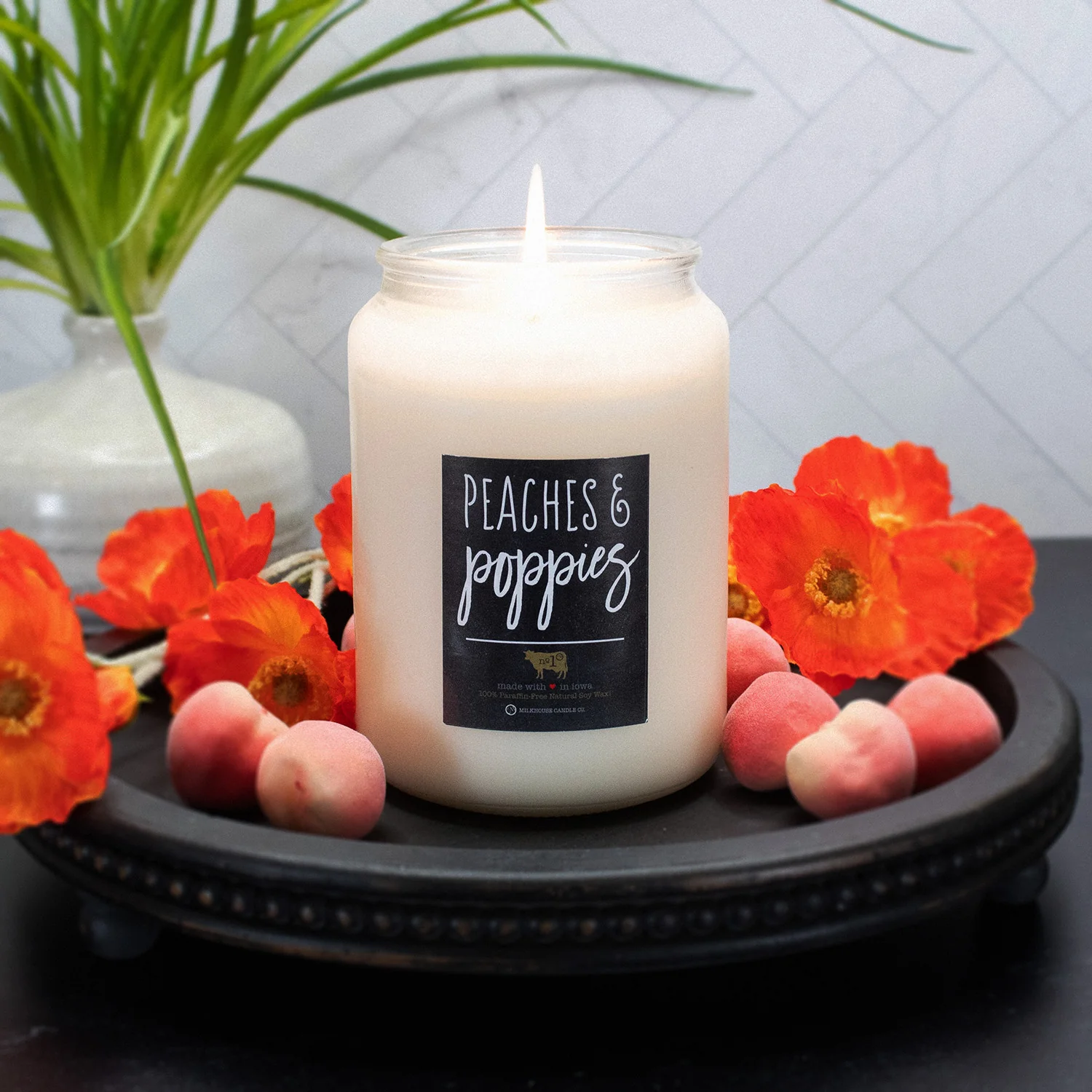 Peaches & Poppies Candle | 26 oz Farmhouse Jar - Image 3